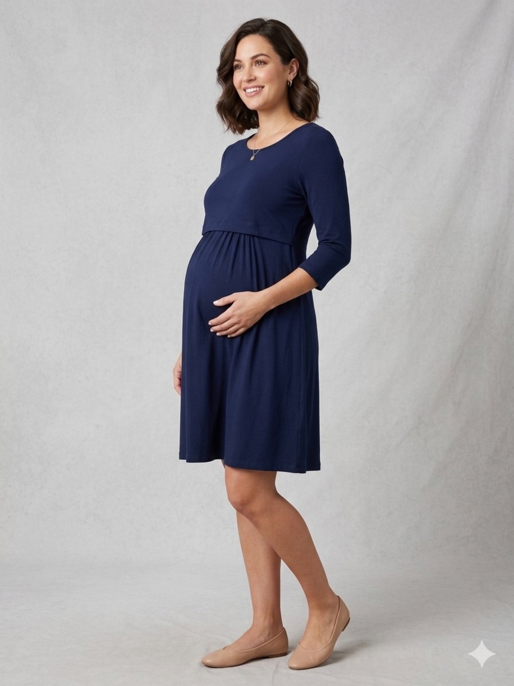 Seraphine Navy Blue Maternity And Nursing Empire Waist Soft Sheath Dress Sz 10